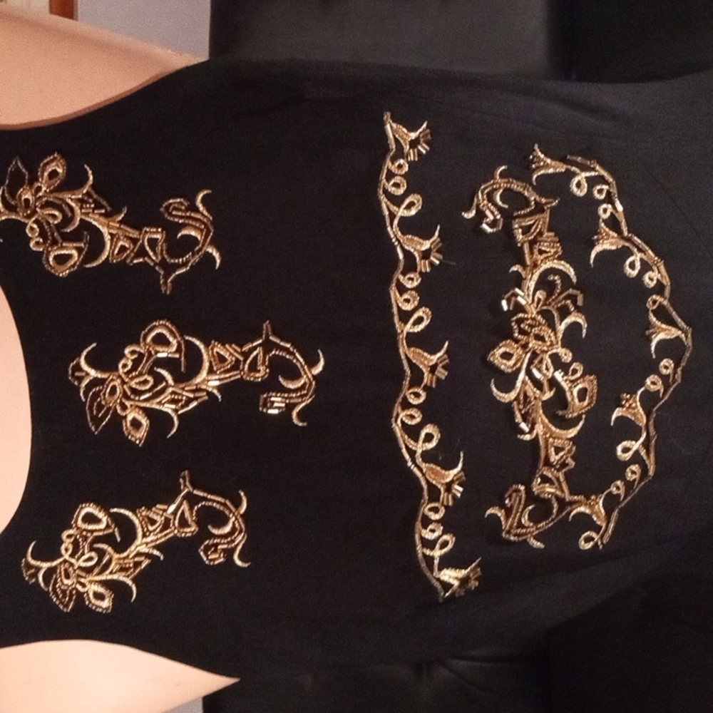 Carol Little gold trimmed  black dress gown sz 6. - Picture 2 of 9